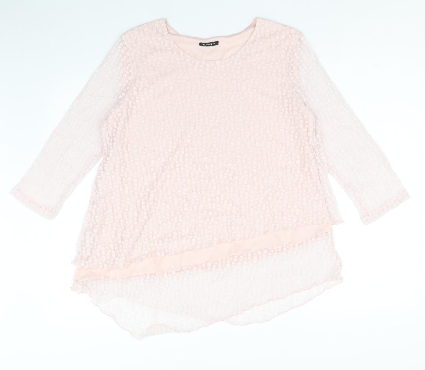 Roman Womens Pink Geometric Polyester Basic Blouse Size 12 Round Neck