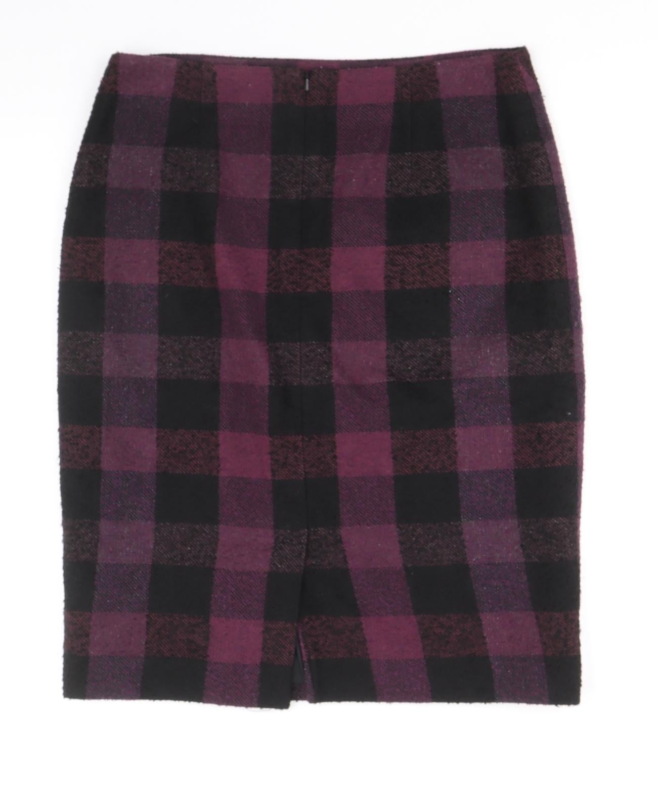 CC Womens Purple Check Acrylic Straight & Pencil Skirt Size 12 Zip