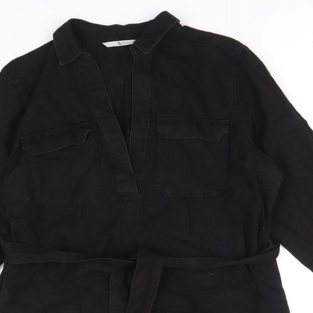 TU Womens Black Cotton A-Line Size 8 V-Neck Pullover