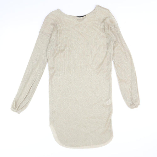 PRETTYLITTLETHING Womens Gold Polyester A-Line Size 6 Round Neck Pullover