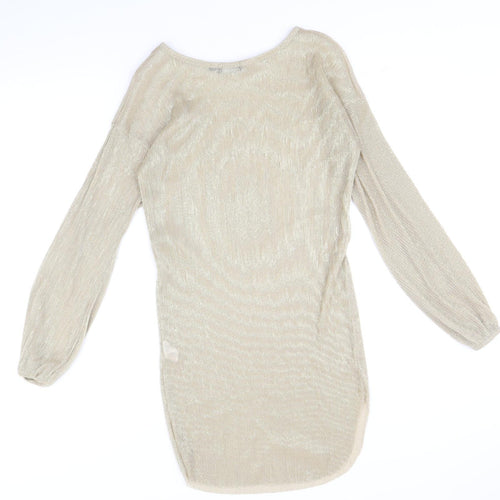 PRETTYLITTLETHING Womens Gold Polyester A-Line Size 6 Round Neck Pullover