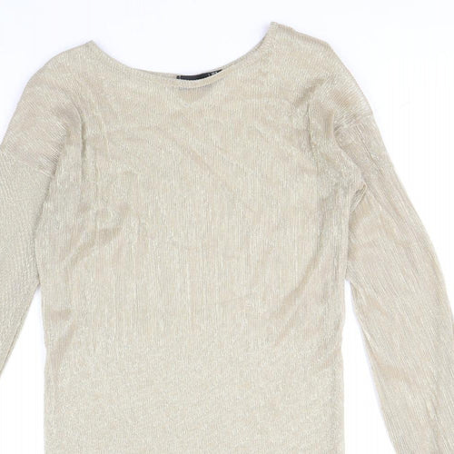 PRETTYLITTLETHING Womens Gold Polyester A-Line Size 6 Round Neck Pullover