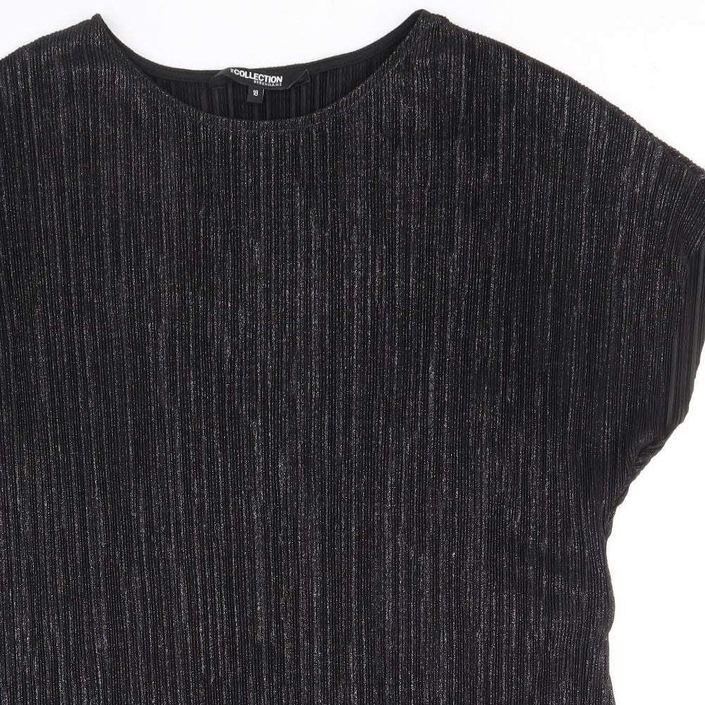 Debenhams Womens Black Polyester Tunic T-Shirt Size 18 Boat Neck - Plisse
