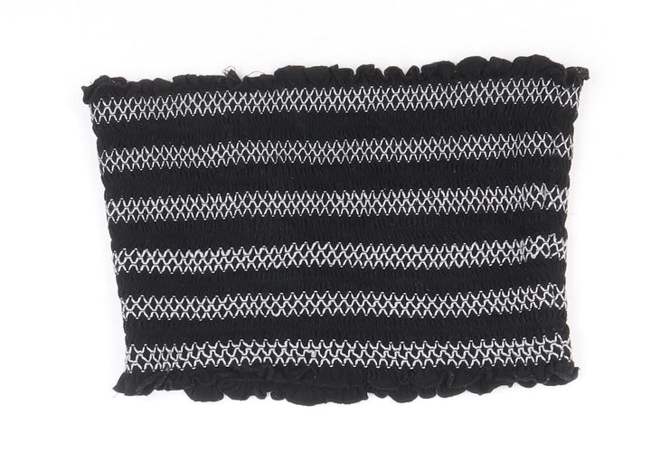 FOREVER 21 Womens Black Striped Viscose Cropped Blouse Size L Off the Shoulder - Shirred Bandeau