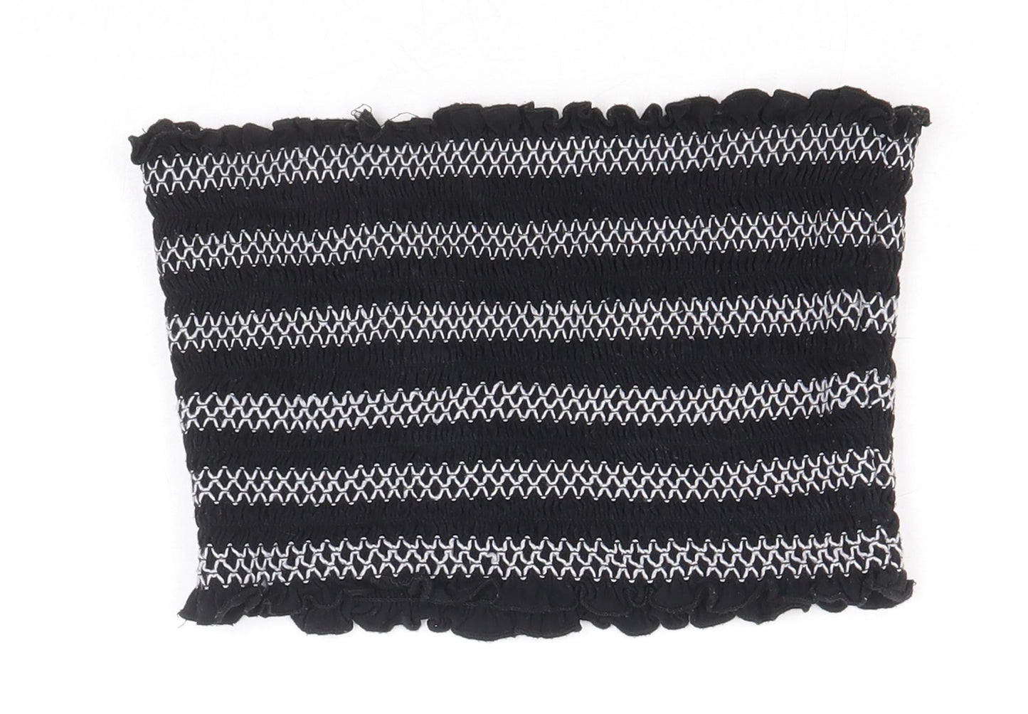 FOREVER 21 Womens Black Striped Viscose Cropped Blouse Size L Off the Shoulder - Shirred Bandeau