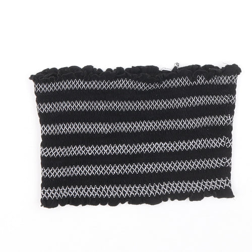 FOREVER 21 Womens Black Striped Viscose Cropped Blouse Size L Off the Shoulder - Shirred Bandeau