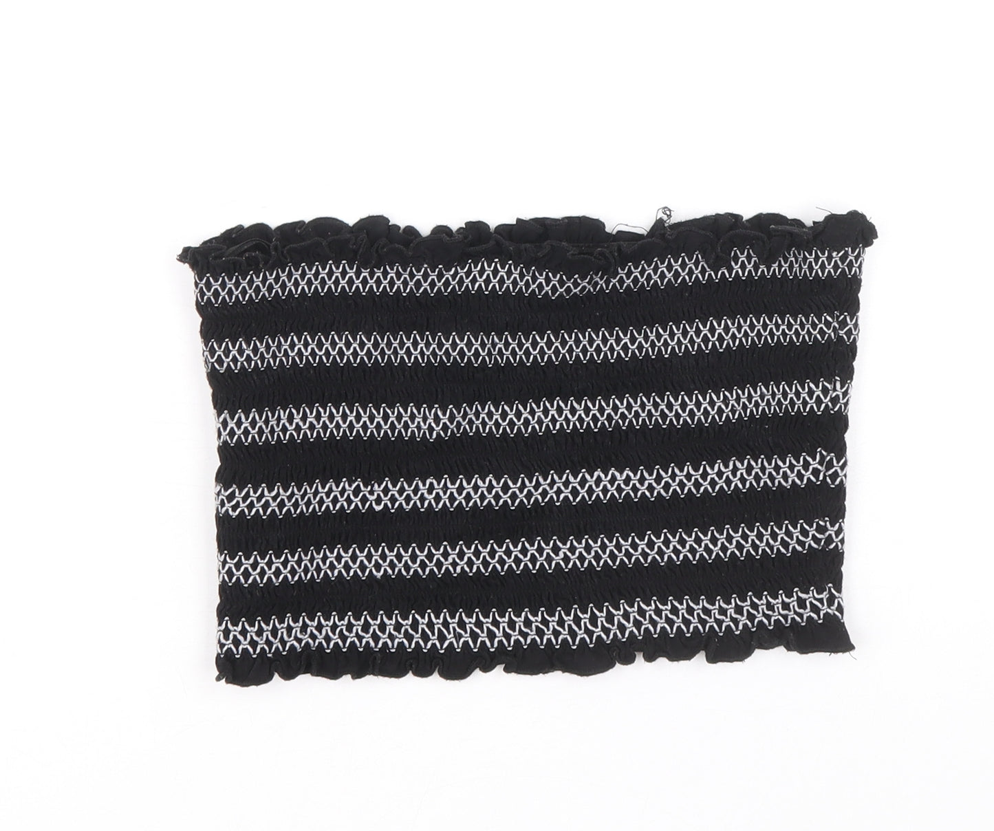 FOREVER 21 Womens Black Striped Viscose Cropped Blouse Size L Off the Shoulder - Shirred Bandeau