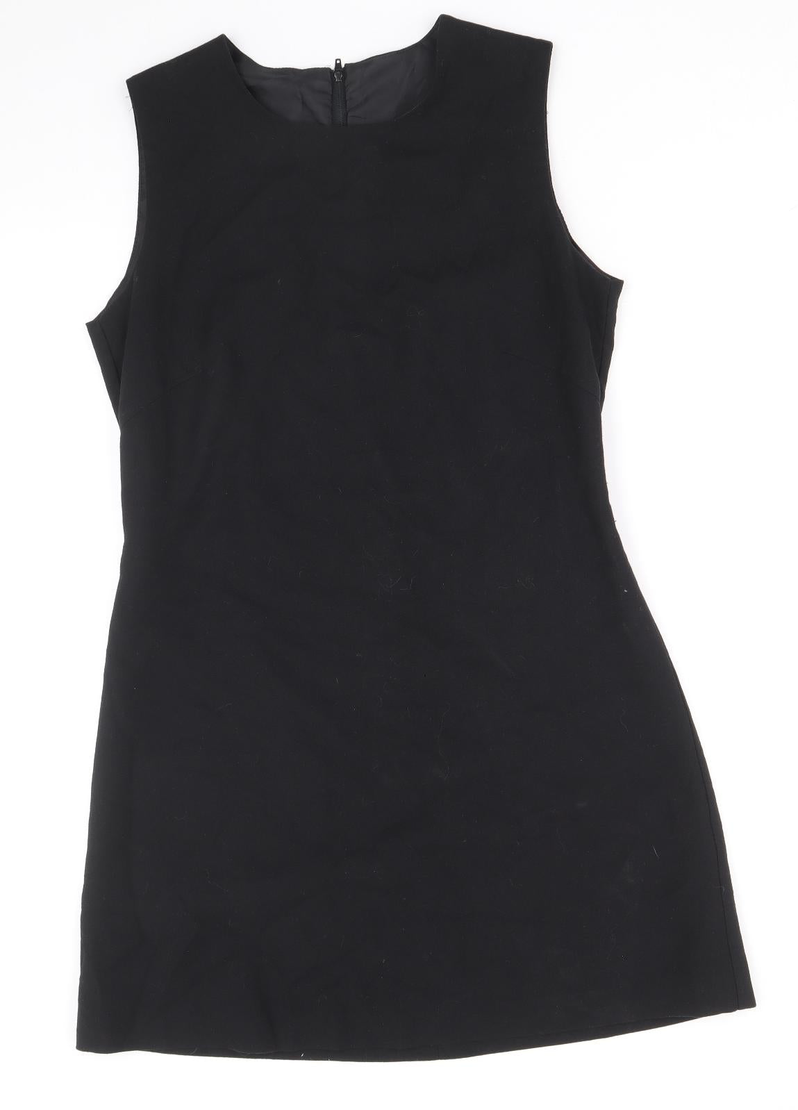 St Michael Womens Black Polyester A-Line Size 10 Round Neck Zip