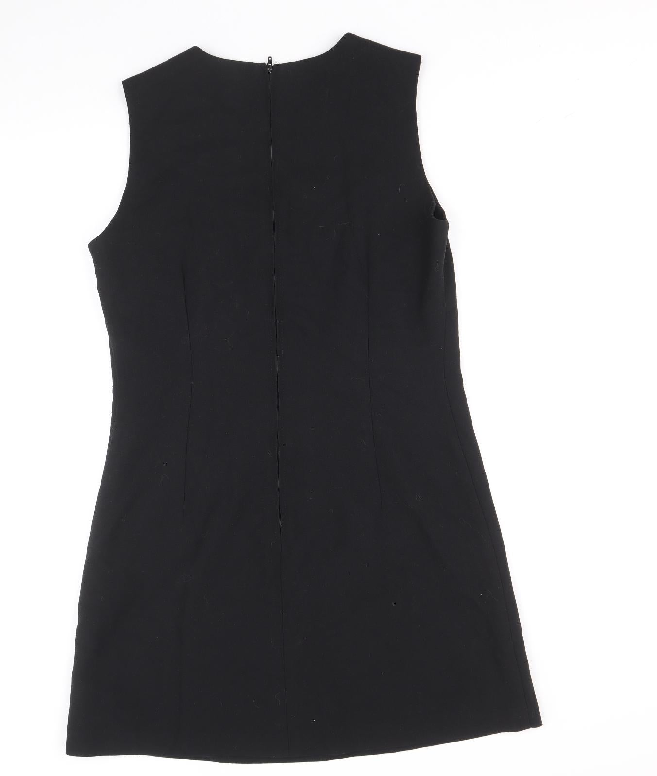 St Michael Womens Black Polyester A-Line Size 10 Round Neck Zip