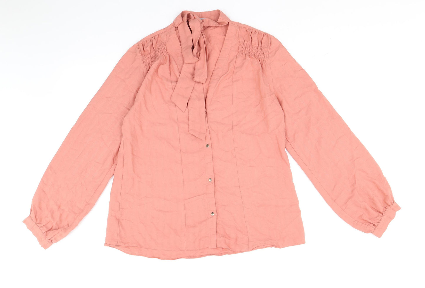 F&F Womens Pink Viscose Basic Blouse Size 14 V-Neck - Pussy Bow Neck
