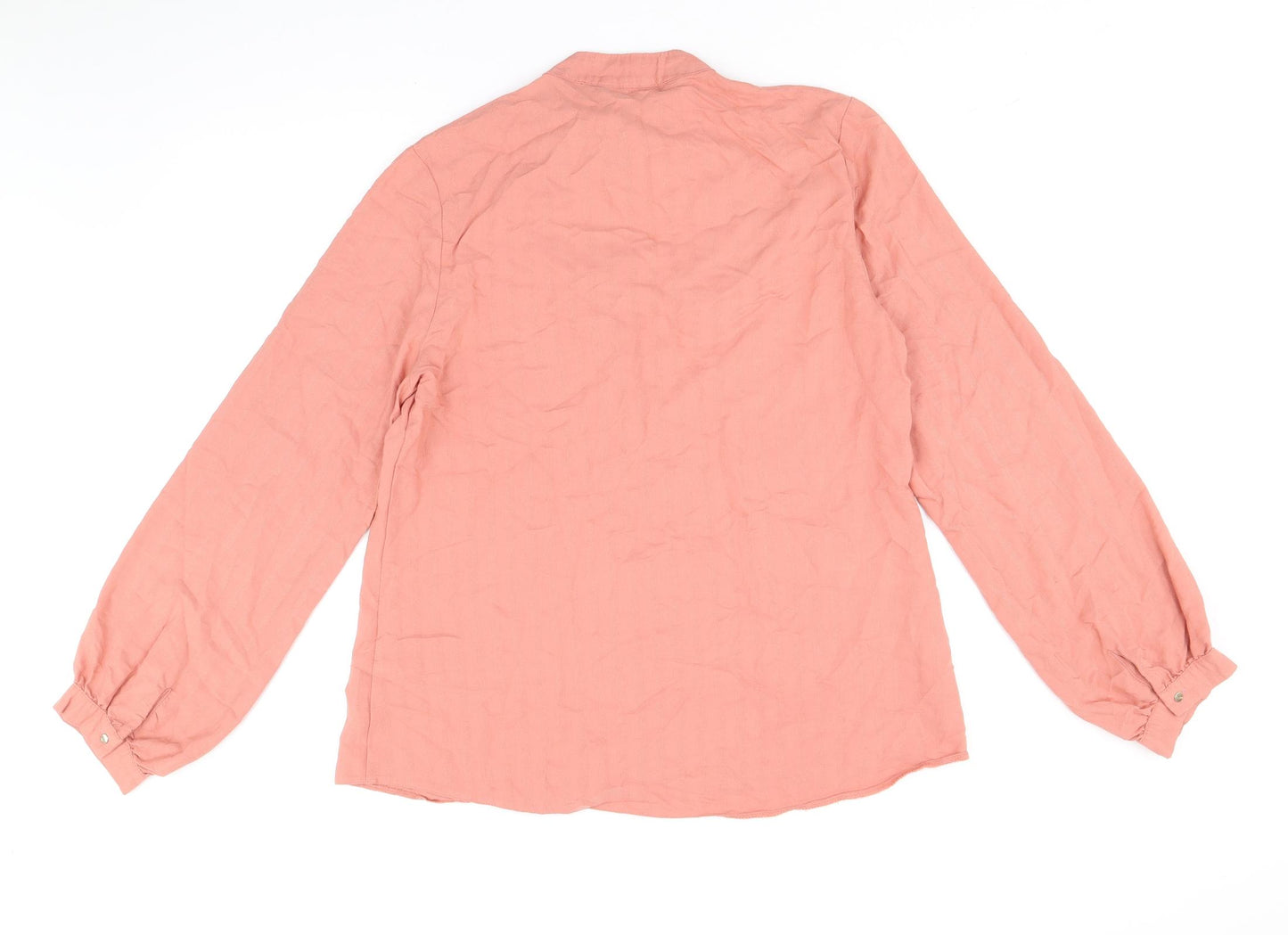 F&F Womens Pink Viscose Basic Blouse Size 14 V-Neck - Pussy Bow Neck