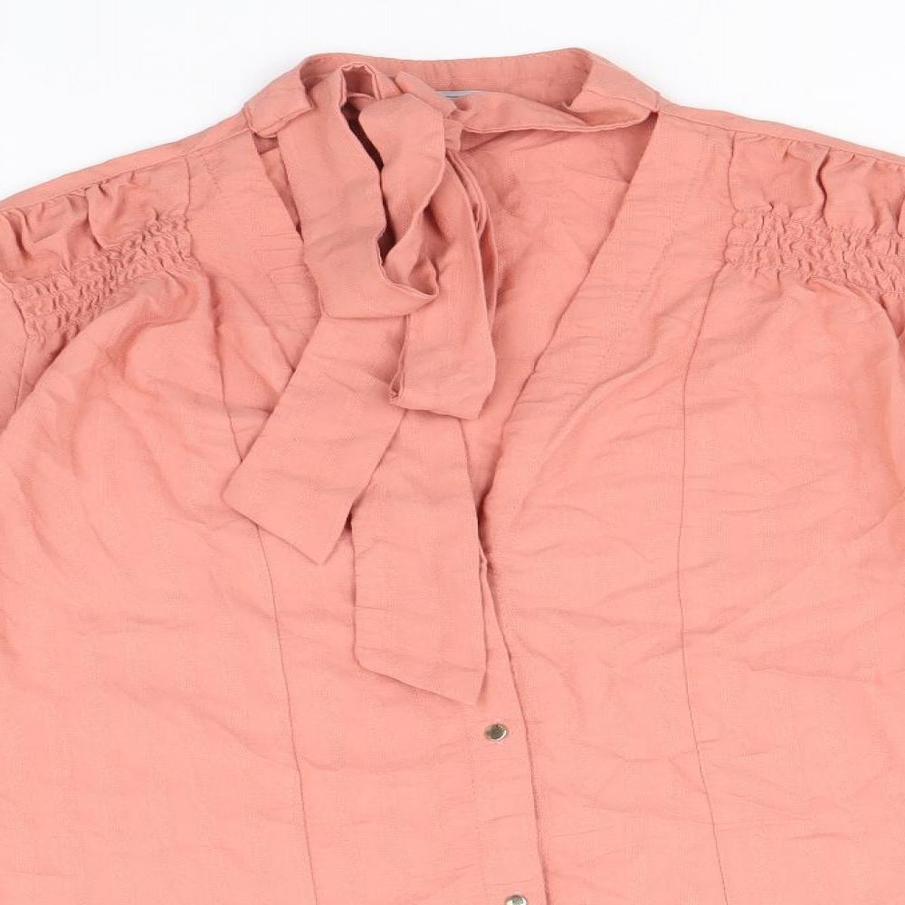 F&F Womens Pink Viscose Basic Blouse Size 14 V-Neck - Pussy Bow Neck