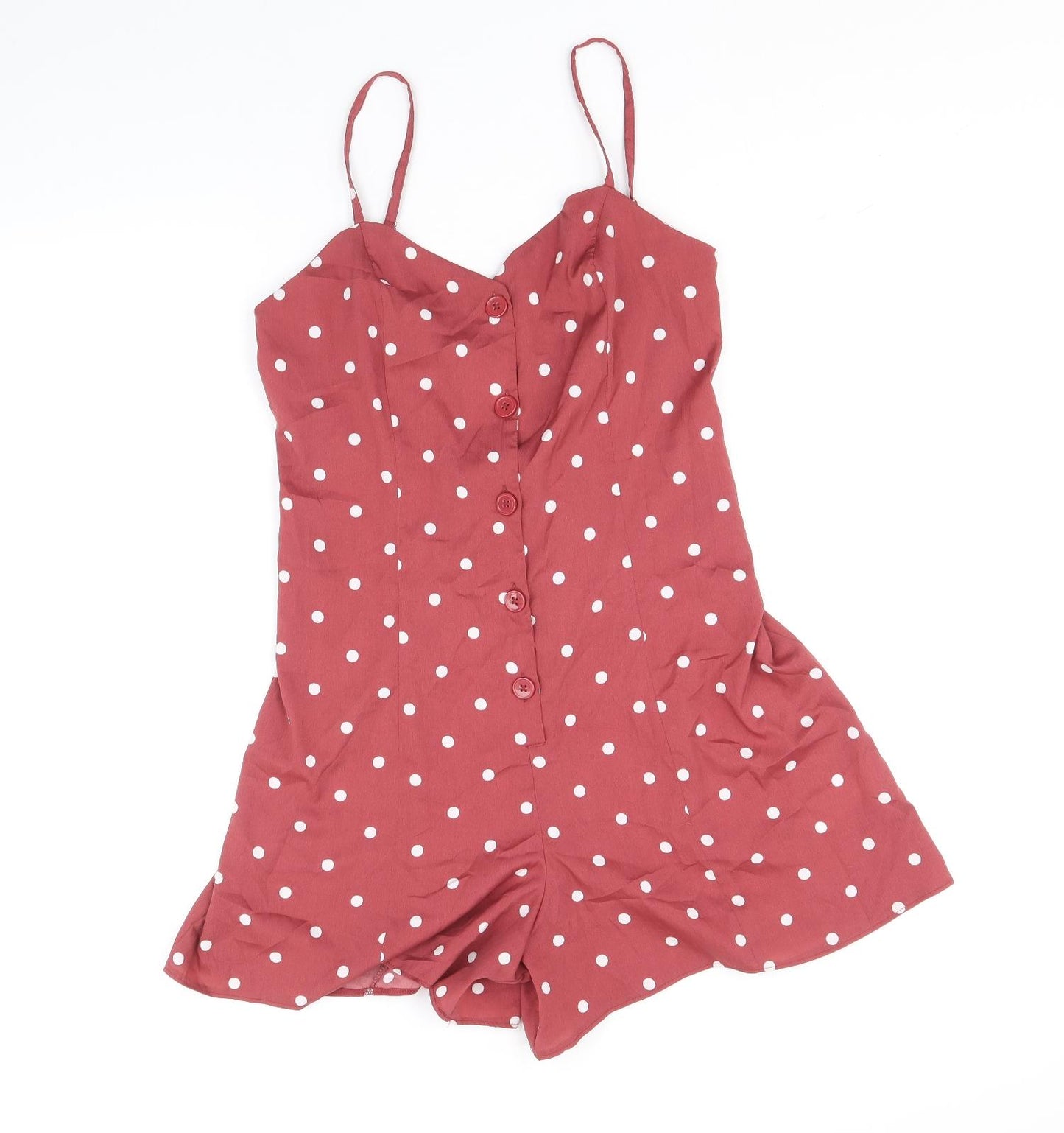 Primark Womens Pink Polka Dot Polyester Playsuit One-Piece Size 12 Button
