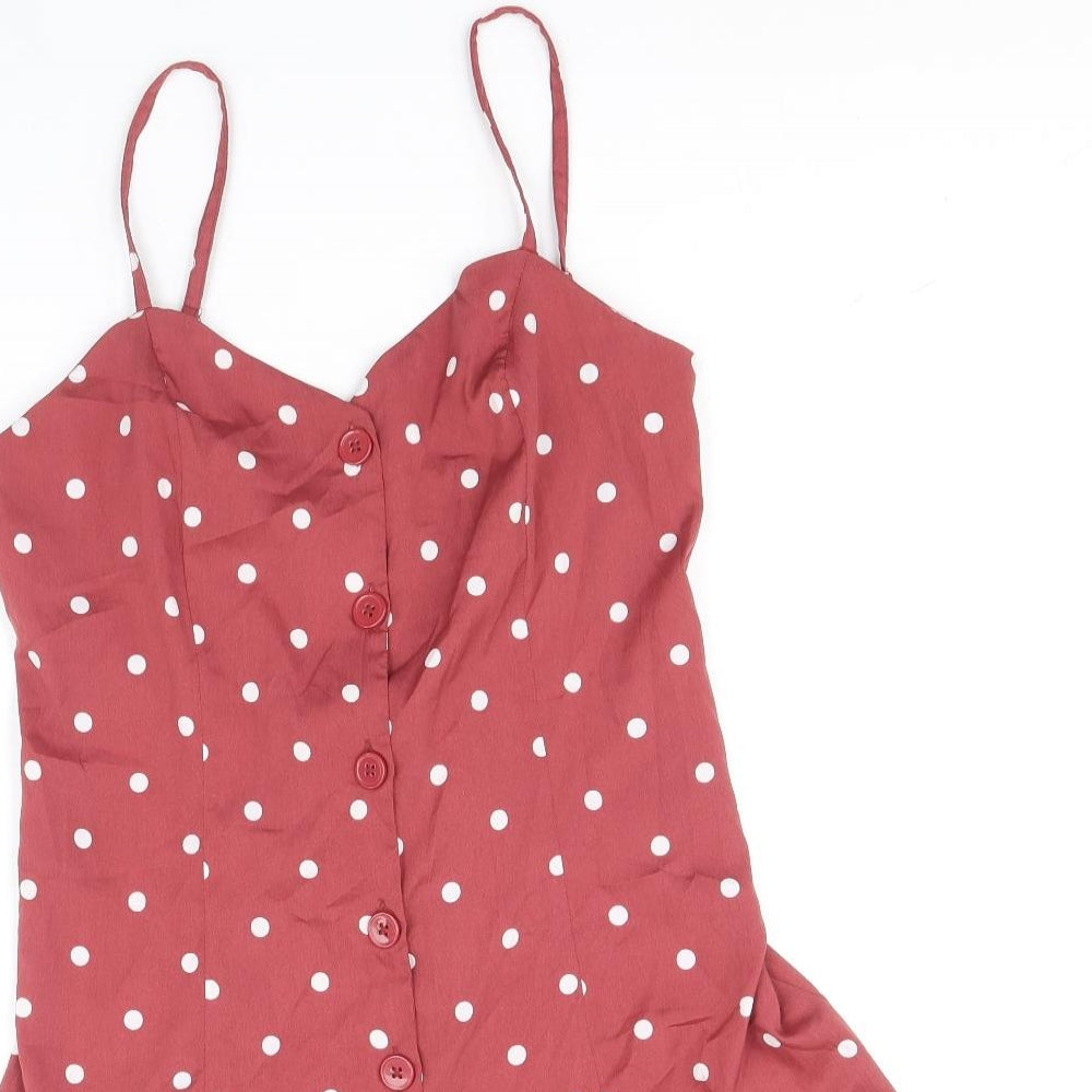 Primark Womens Pink Polka Dot Polyester Playsuit One-Piece Size 12 Button