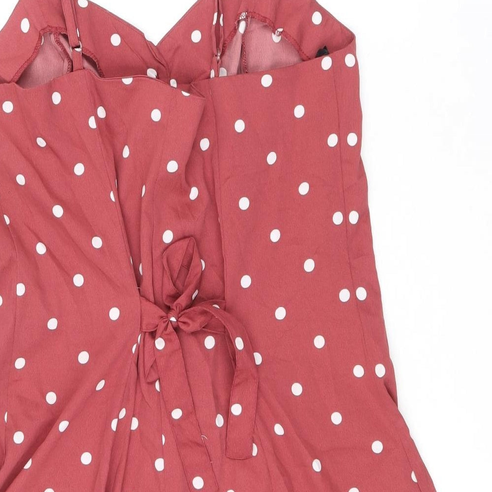 Primark Womens Pink Polka Dot Polyester Playsuit One-Piece Size 12 Button