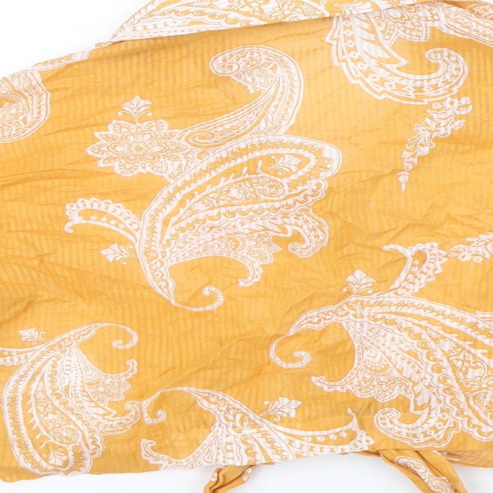 Primark Womens Orange Paisley 100% Cotton Cropped Button-Up Size 12 Collared - Tie Front