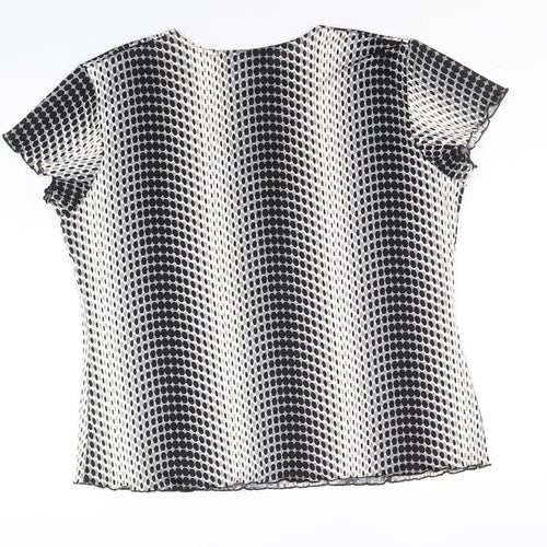 Feline Womens Black Geometric Polyester Basic T-Shirt Size M V-Neck