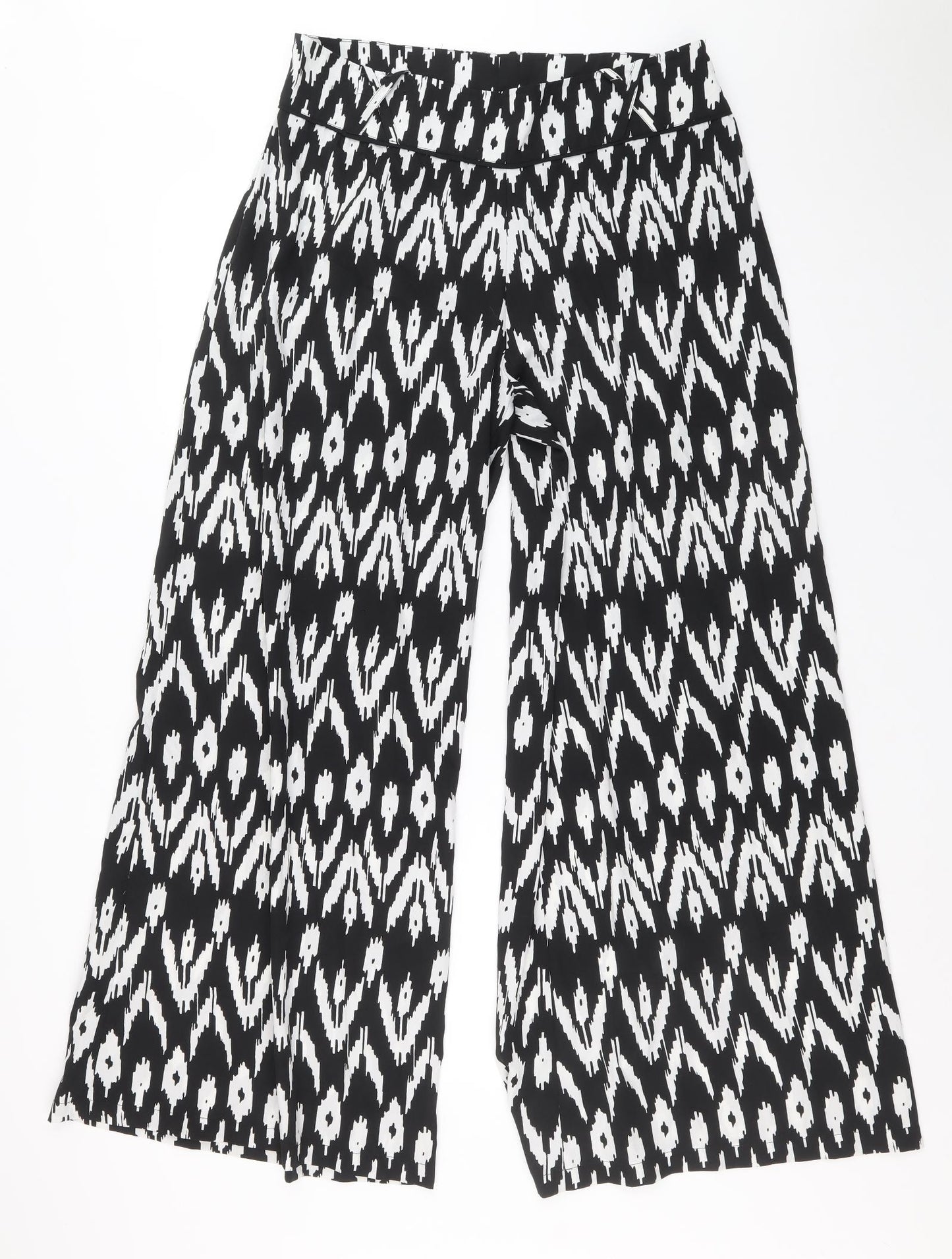 Jacqueline Riu Womens Black Geometric Polyester Trousers Size 16 Regular Zip