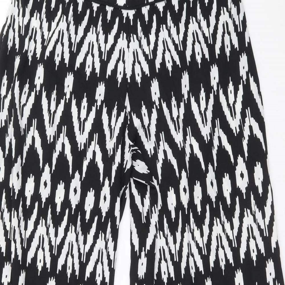 Jacqueline Riu Womens Black Geometric Polyester Trousers Size 16 Regular Zip