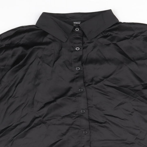SheIn Womens Black Polyester Basic Button-Up Size L V-Neck