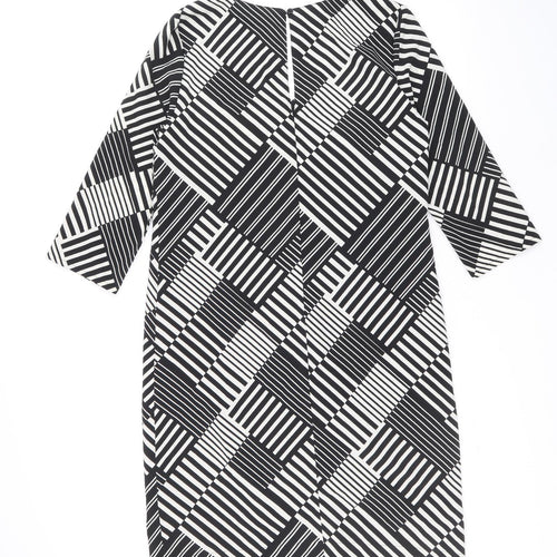 Marks and Spencer Womens Black Geometric Polyester Shift Size 10 V-Neck Button