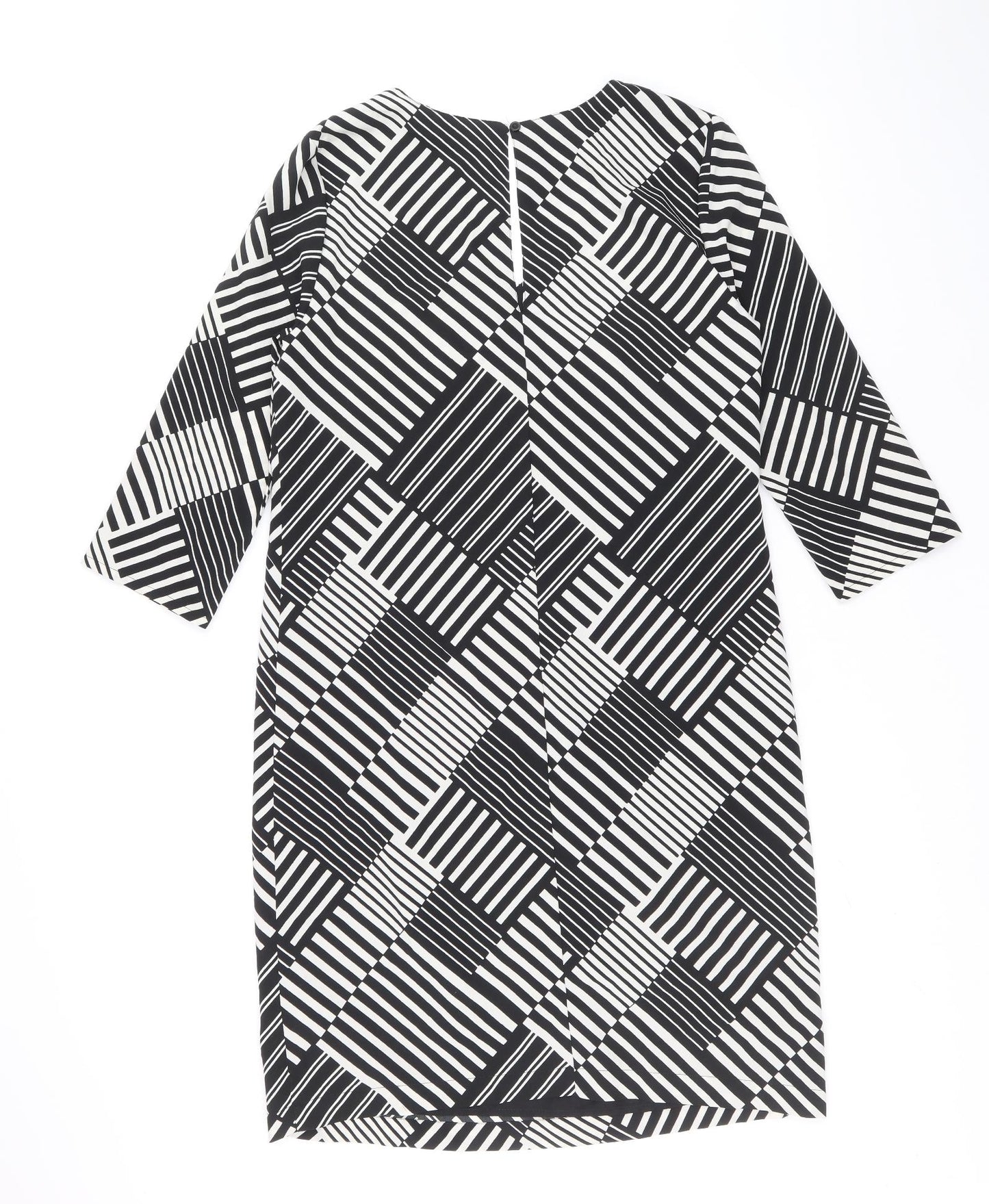 Marks and Spencer Womens Black Geometric Polyester Shift Size 10 V-Neck Button