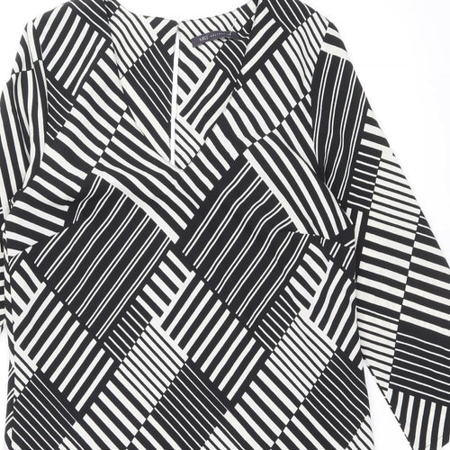 Marks and Spencer Womens Black Geometric Polyester Shift Size 10 V-Neck Button