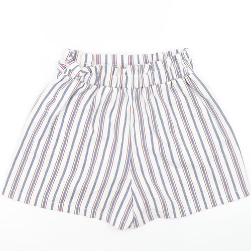 Bershka Womens Multicoloured Striped Cotton Paperbag Shorts Size M Regular Pull On