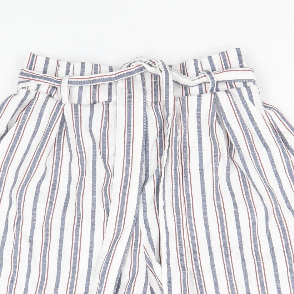 Bershka Womens Multicoloured Striped Cotton Paperbag Shorts Size M Regular Pull On