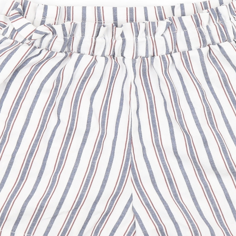 Bershka Womens Multicoloured Striped Cotton Paperbag Shorts Size M Regular Pull On