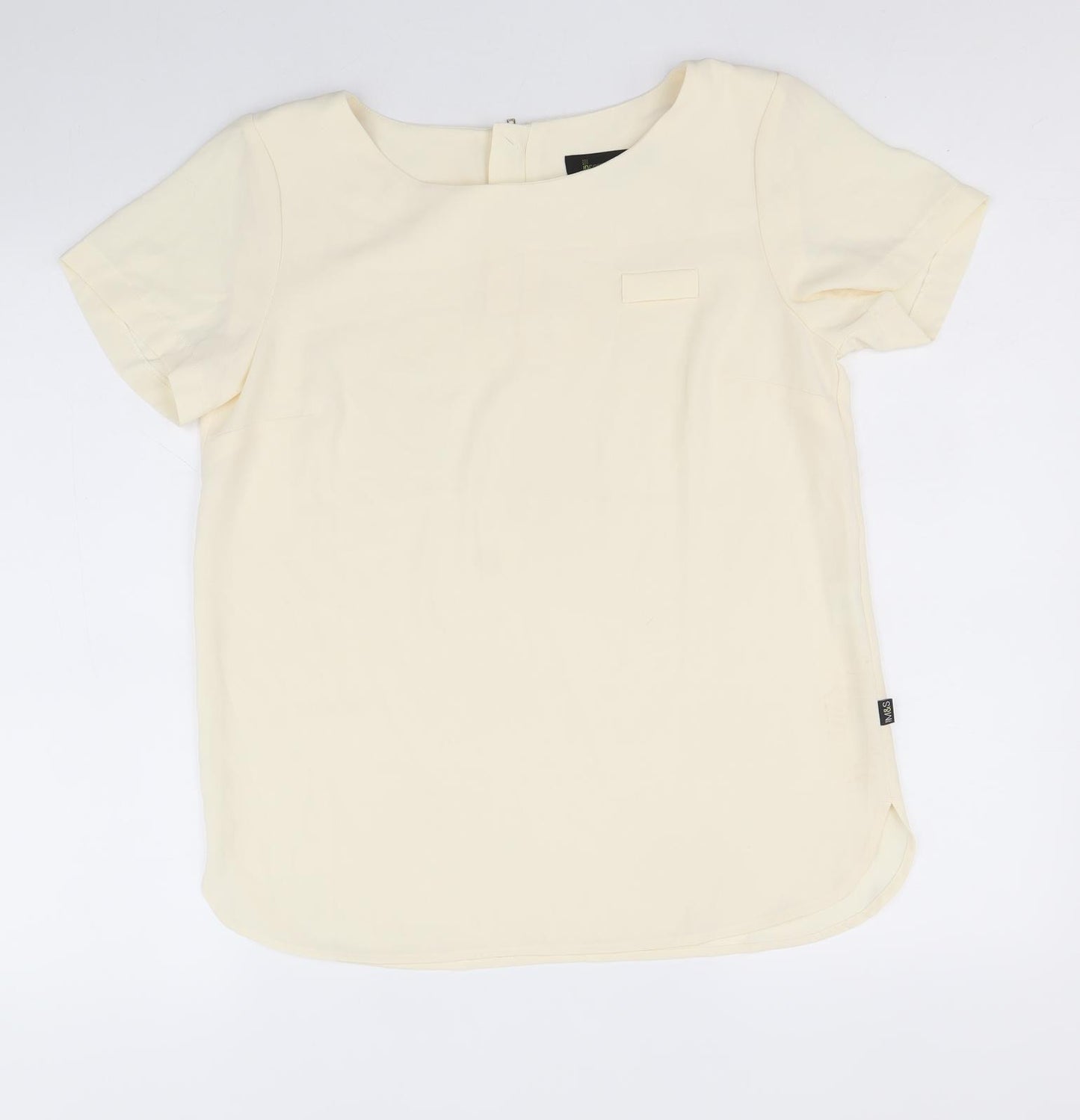 Marks and Spencer Womens Ivory Polyester Basic Blouse Size 10 Round Neck