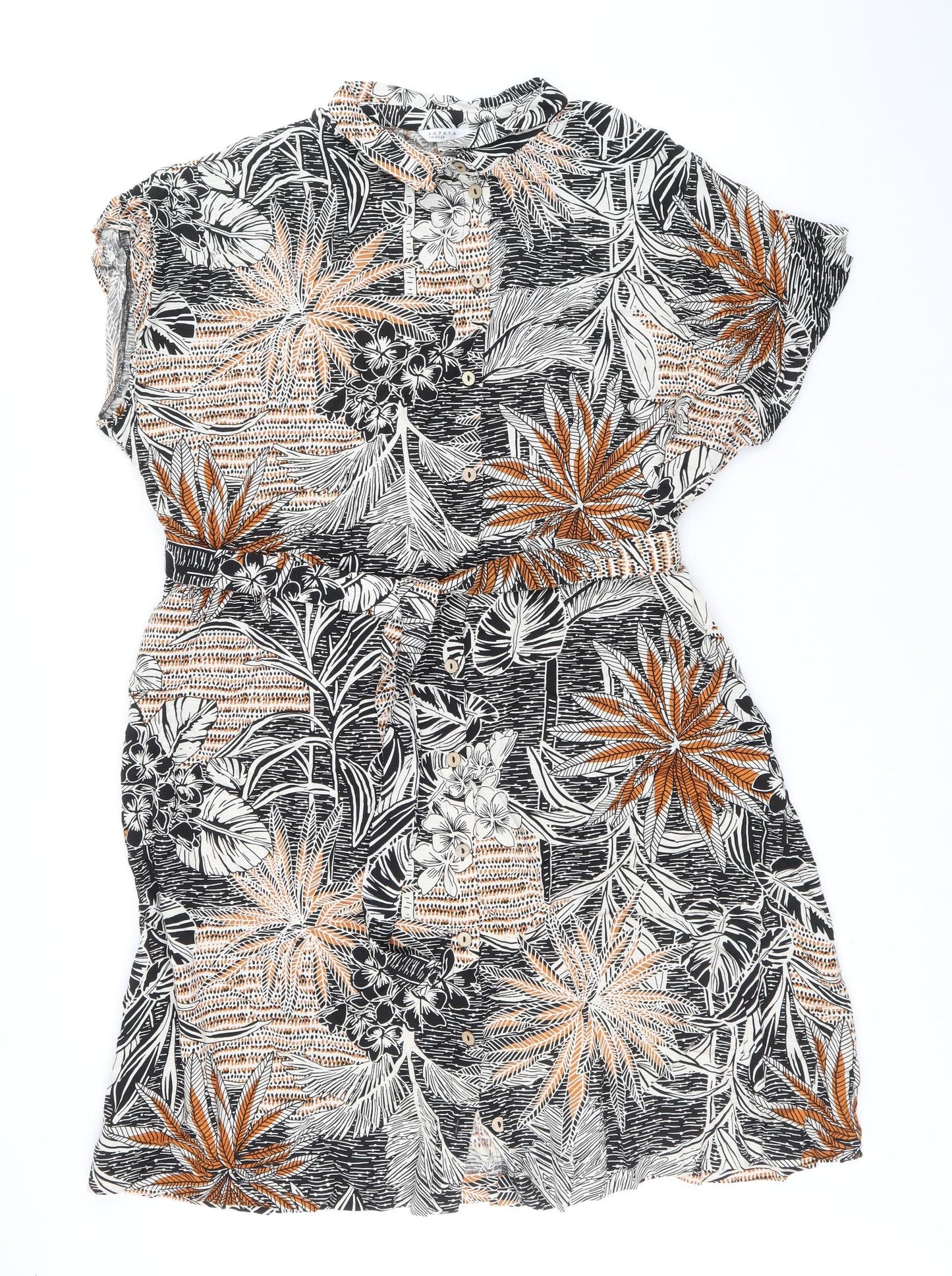 Papaya Womens Multicoloured Geometric Viscose A-Line Size 20 Round Neck Button - Leaf Print