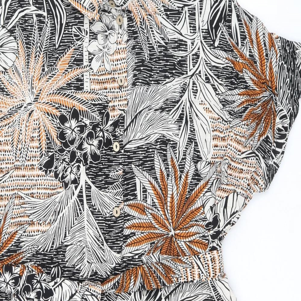 Papaya Womens Multicoloured Geometric Viscose A-Line Size 20 Round Neck Button - Leaf Print