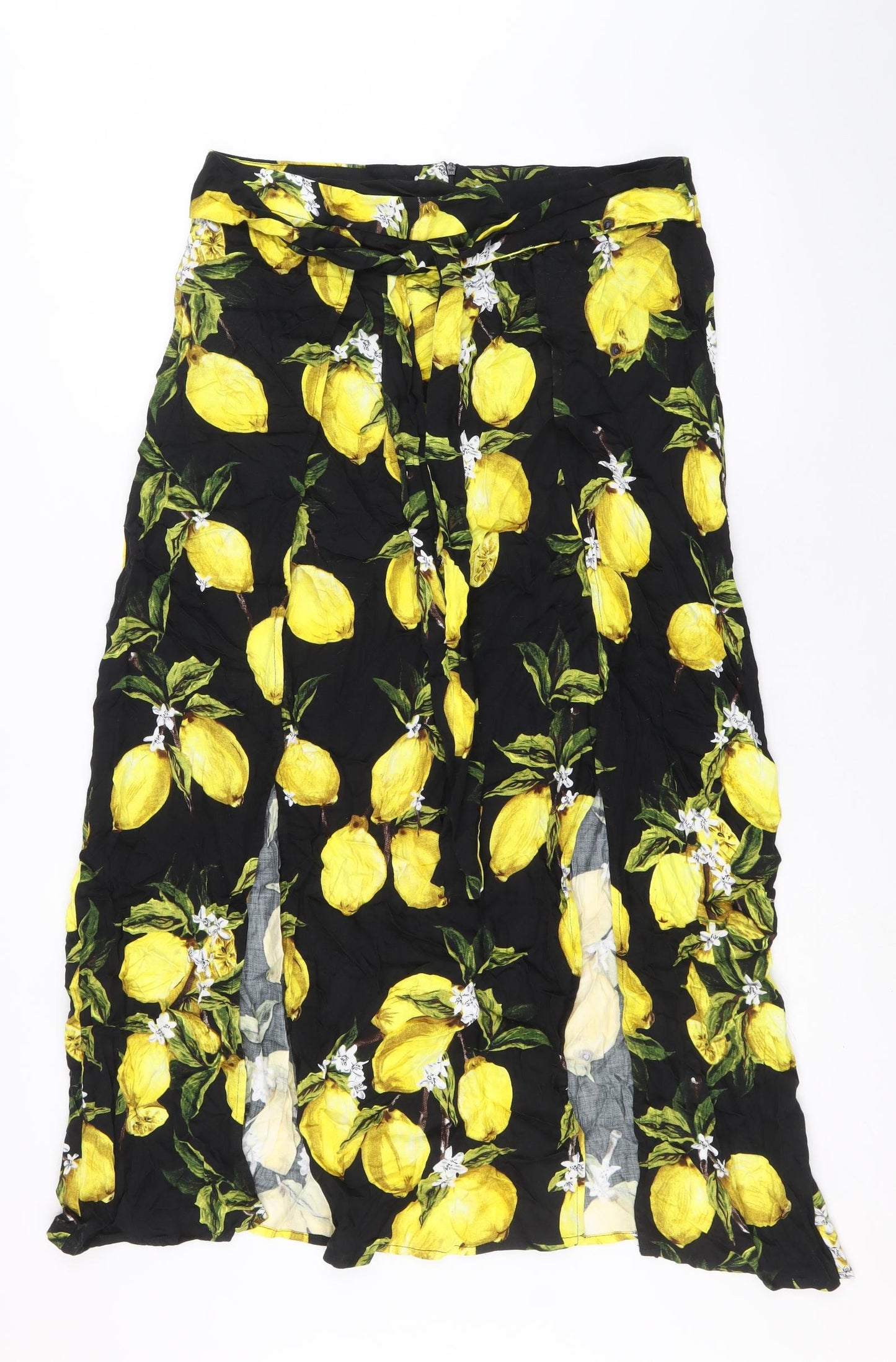 Glamourous Womens Black Geometric Viscose Swing Skirt Size 10 Zip - Lemon Pattern