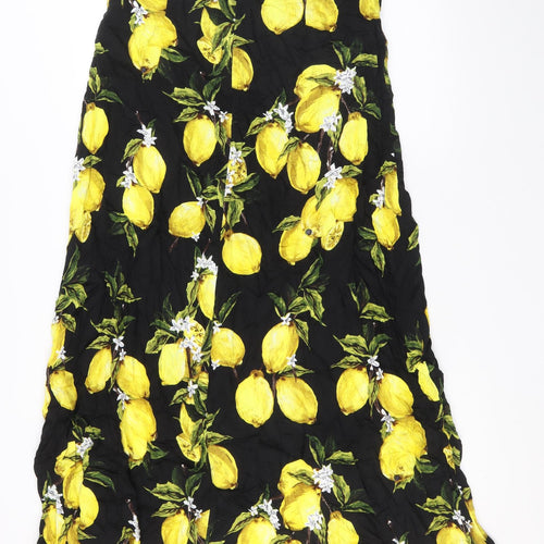 Glamourous Womens Black Geometric Viscose Swing Skirt Size 10 Zip - Lemon Pattern