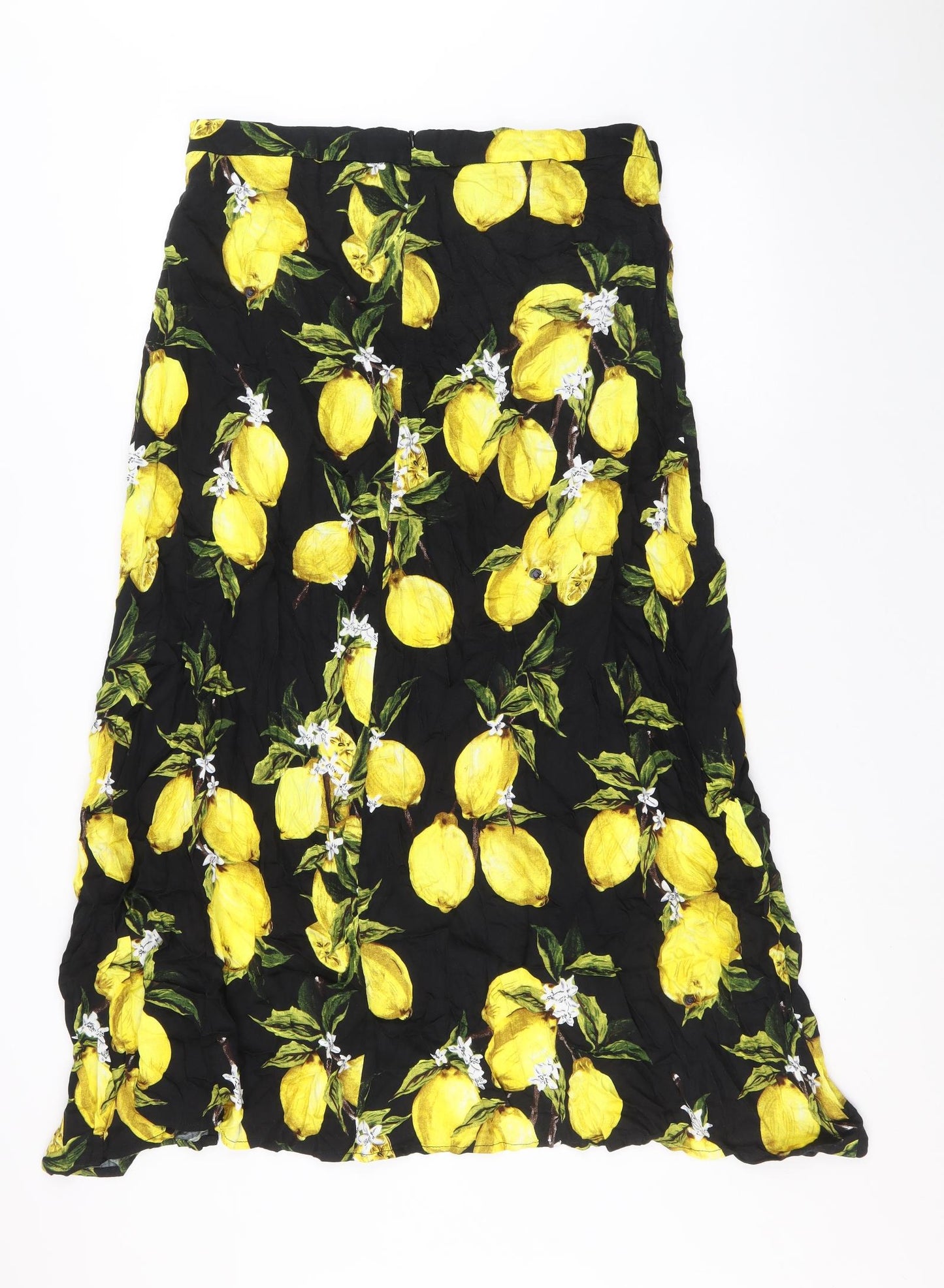 Glamourous Womens Black Geometric Viscose Swing Skirt Size 10 Zip - Lemon Pattern