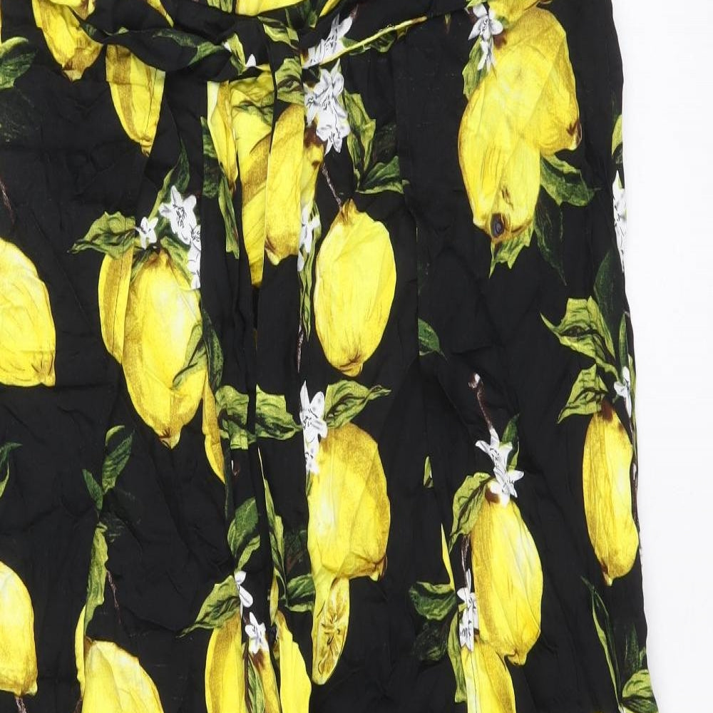 Glamourous Womens Black Geometric Viscose Swing Skirt Size 10 Zip - Lemon Pattern