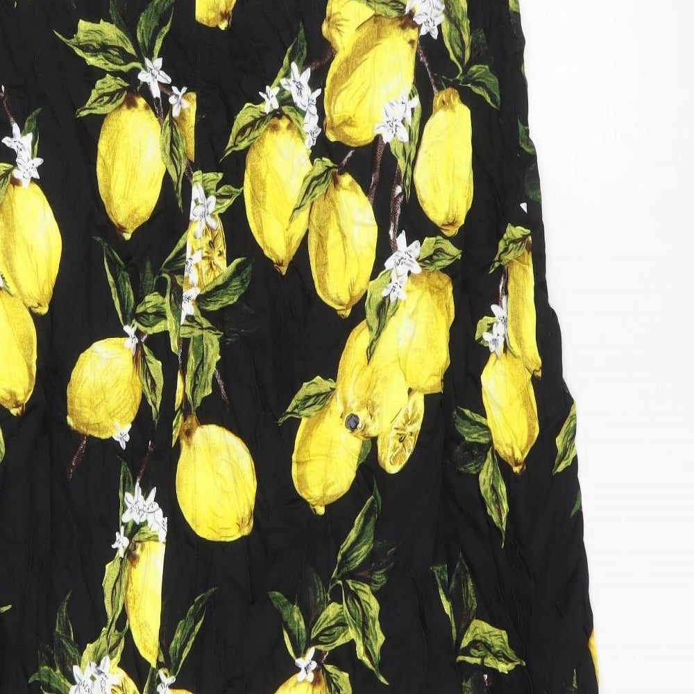 Glamourous Womens Black Geometric Viscose Swing Skirt Size 10 Zip - Lemon Pattern