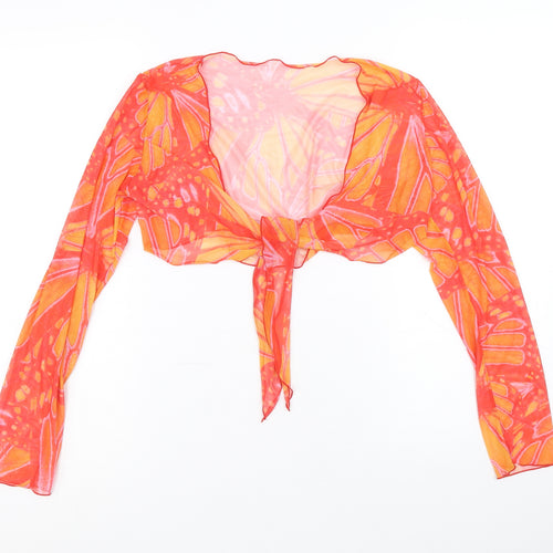 SheIn Womens Orange Geometric Polyester Wrap Blouse Size M V-Neck