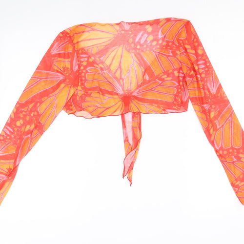SheIn Womens Orange Geometric Polyester Wrap Blouse Size M V-Neck