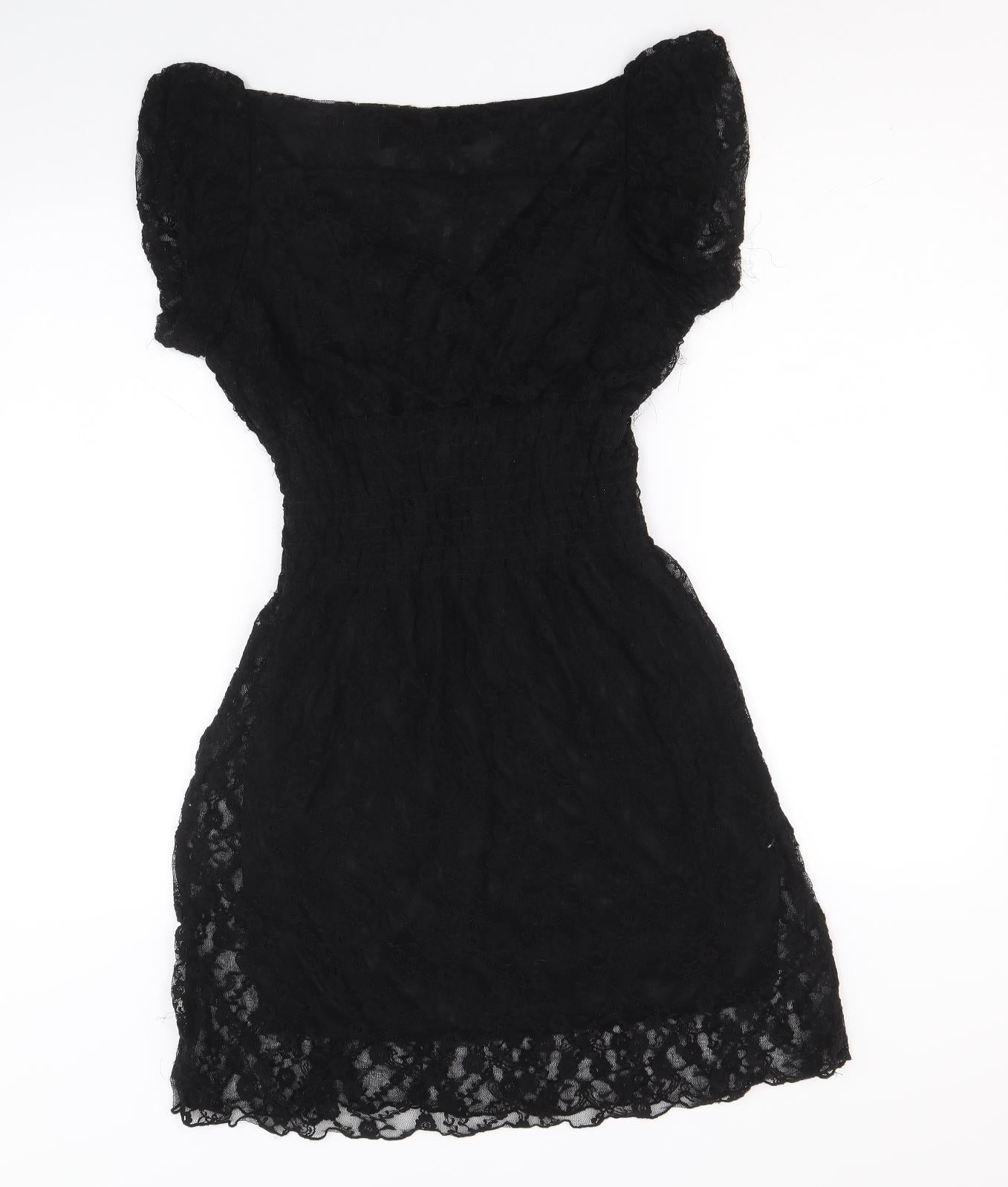 Mela London Womens Black Floral Polyester A-Line Size 8 V-Neck Pullover