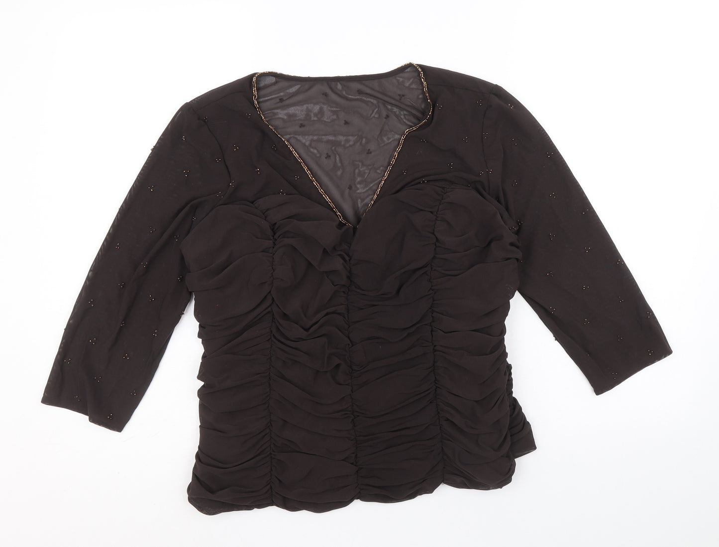 Arruba Womens Brown Nylon Basic Blouse Size 14 V-Neck