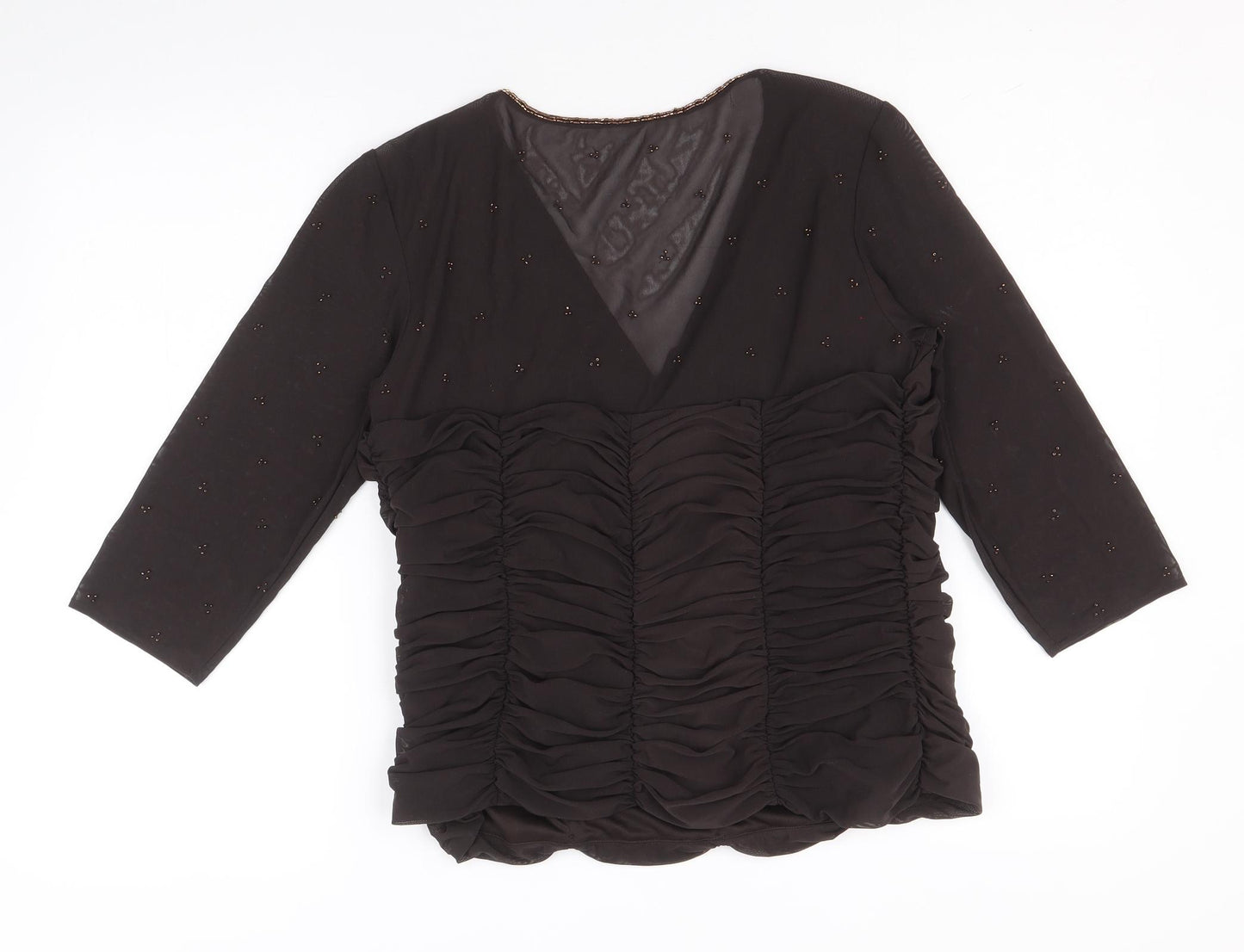 Arruba Womens Brown Nylon Basic Blouse Size 14 V-Neck