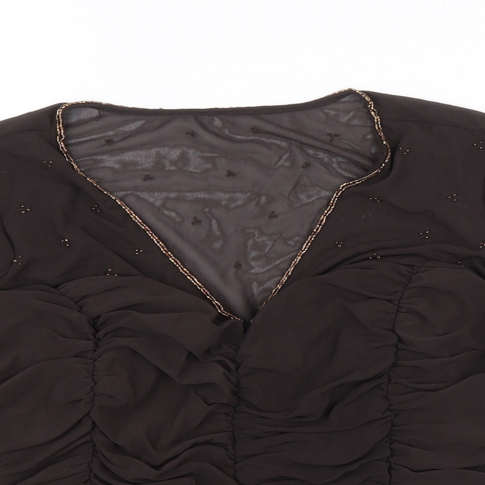 Arruba Womens Brown Nylon Basic Blouse Size 14 V-Neck