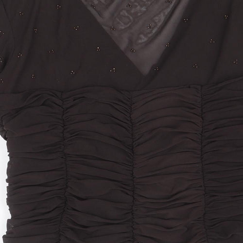 Arruba Womens Brown Nylon Basic Blouse Size 14 V-Neck