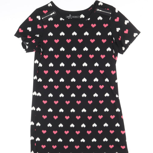 NEXT Womens Black Geometric Polyester Shift Size 12 Scoop Neck Pullover - Hearts