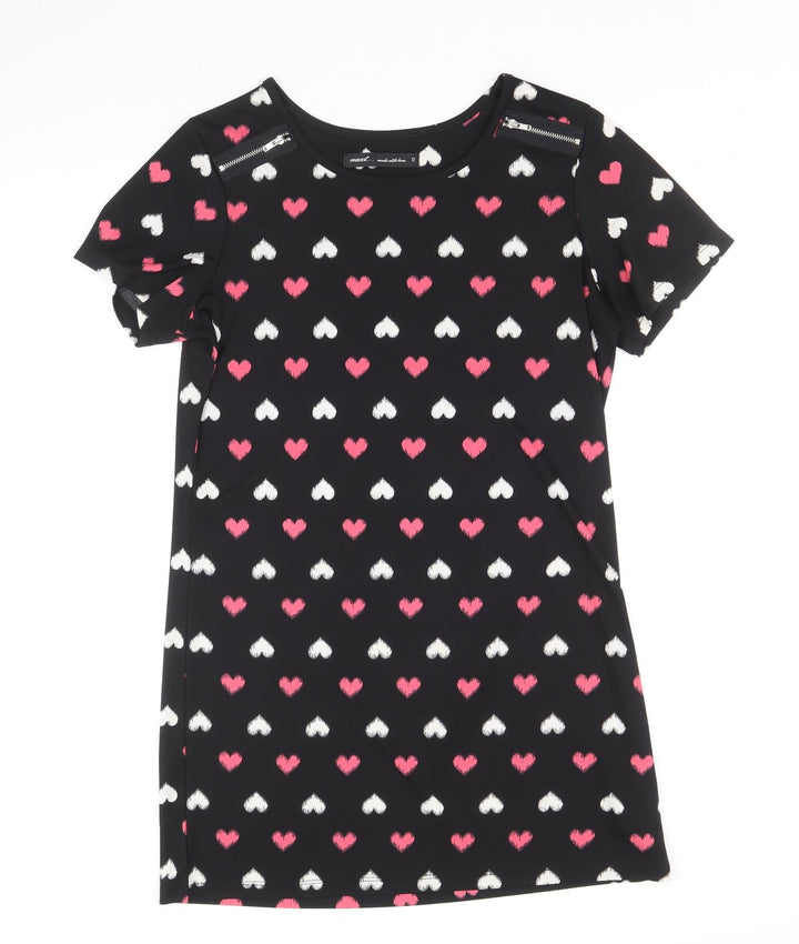 NEXT Womens Black Geometric Polyester Shift Size 12 Scoop Neck Pullover - Hearts
