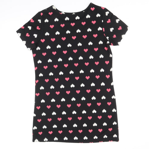 NEXT Womens Black Geometric Polyester Shift Size 12 Scoop Neck Pullover - Hearts