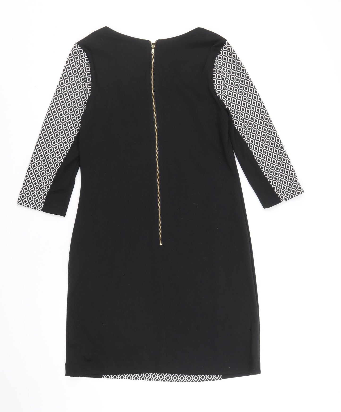 George Womens Black Geometric Polyester Pencil Dress Size 12 Square Neck Zip