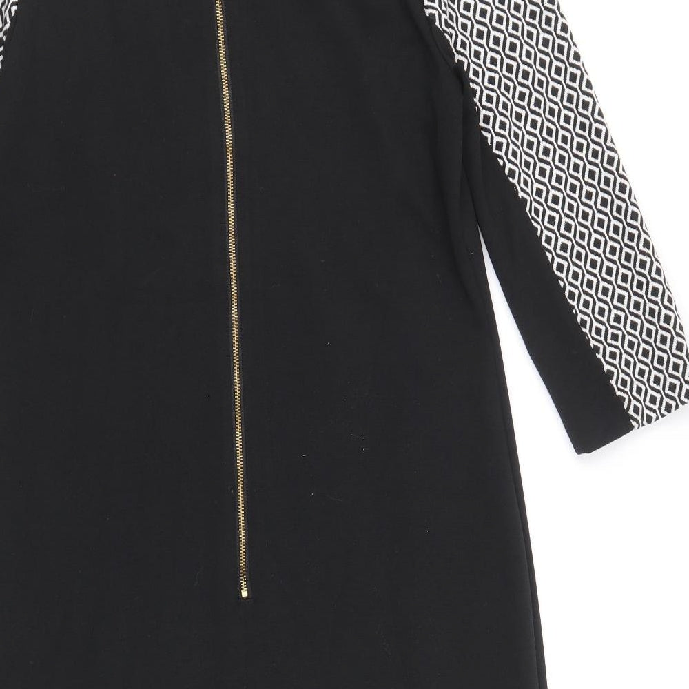 George Womens Black Geometric Polyester Pencil Dress Size 12 Square Neck Zip